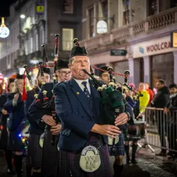 Scottish pipe band on procession