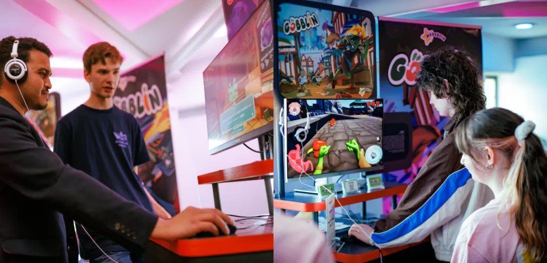 Collage of video gamers playing games